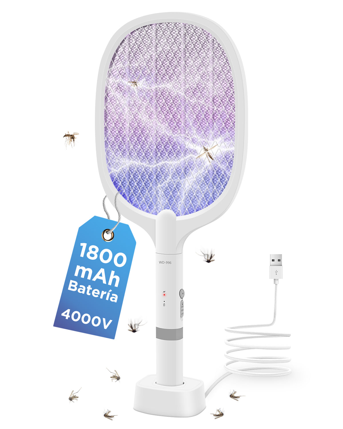 AOKKR Fly Zapper, Electric Insect Killer 1800mAh Rechargeable Bug Zapper Racket 4000V with LED Attractant Light