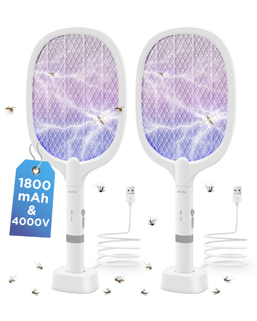 AOKKR Fly Zapper, Electric Insect Killer 1800mAh Rechargeable Bug Zapper Racket 4000V with LED Attractant Light