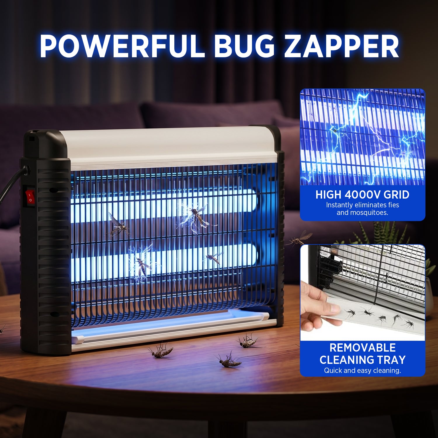 AOKKR Electric Fly Zapper, Bug Zapper 4000V 35W Mosquito Trap with 395nm UV Light, Indoor&Outdoor Insect Killer, With Detachable Catch Tray Plug-in Fly Killer for Home, Kitchen, Garden
