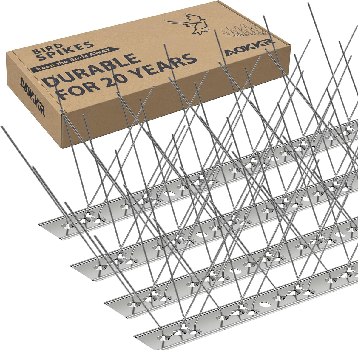 AOKKR Bird Spikes, Stainless Steel Pigeon Spikes, Humane Spring/Summer Bird Deterrent for Pigeons, Seagulls, Weather-Resistant Anti-Bird Spikes for Roofs, Gutters, Fences, Window Sills