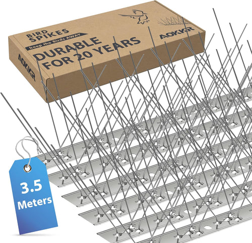 AOKKR Bird Spikes, Stainless Steel Pigeon Spikes, Humane Spring/Summer Bird Deterrent for Pigeons, Seagulls, Weather-Resistant Anti-Bird Spikes for Roofs, Gutters, Fences, Window Sills