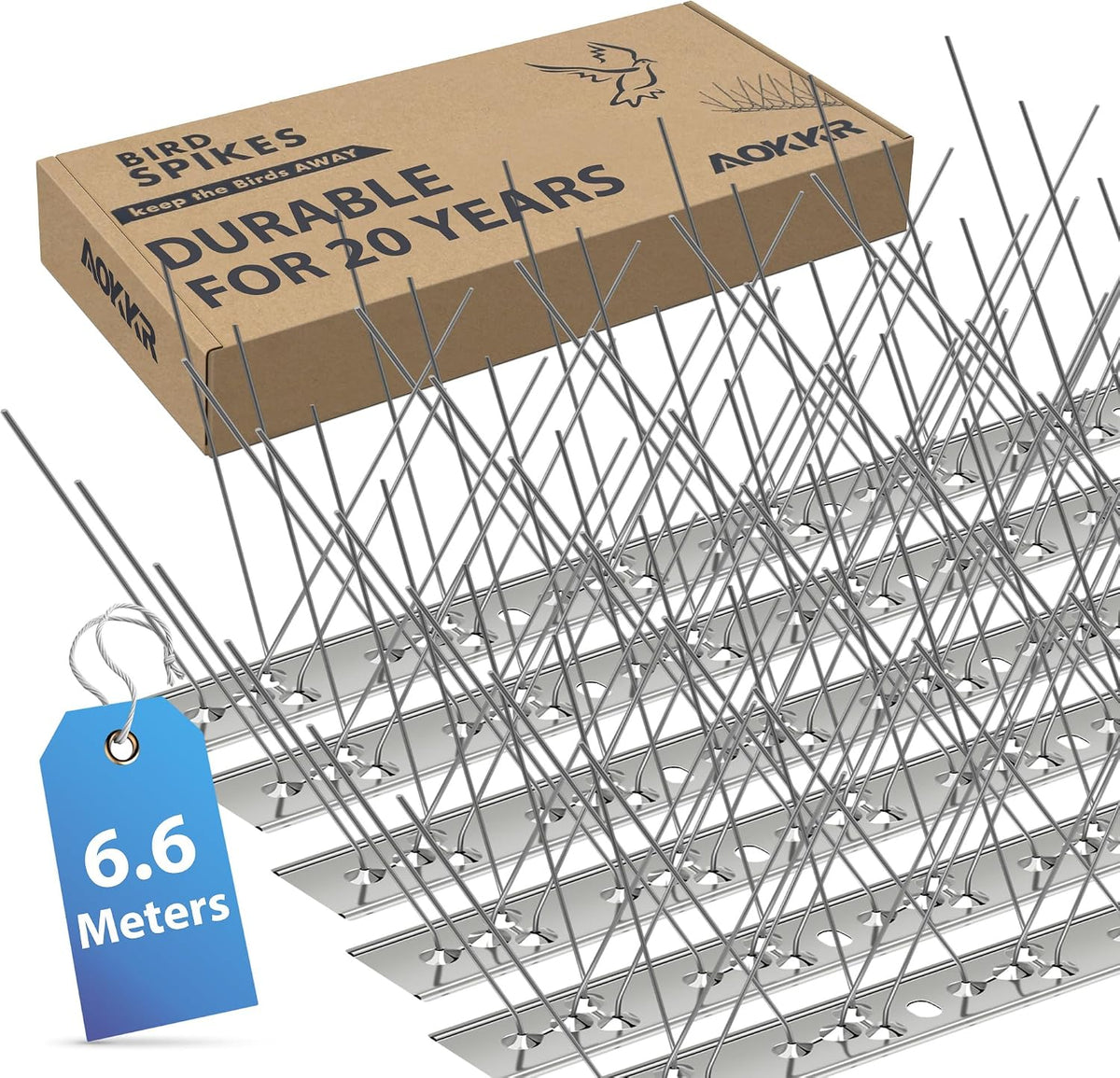 AOKKR Bird Spikes, Stainless Steel Pigeon Spikes, Humane Spring/Summer Bird Deterrent for Pigeons, Seagulls, Weather-Resistant Anti-Bird Spikes for Roofs, Gutters, Fences, Window Sills