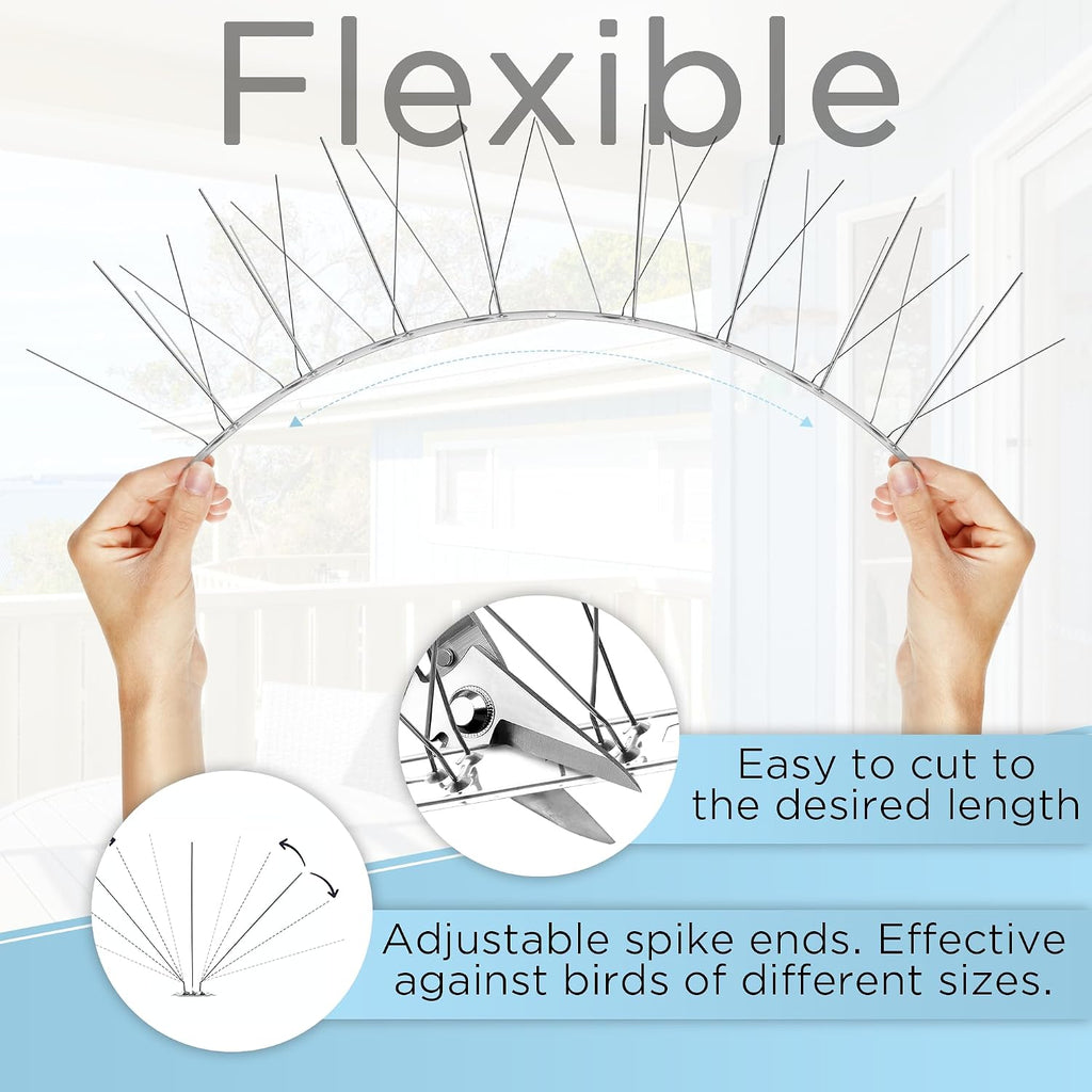 AOKKR Bird Spikes, Stainless Steel Pigeon Spikes, Humane Spring/Summer Bird Deterrent for Pigeons, Seagulls, Weather-Resistant Anti-Bird Spikes for Roofs, Gutters, Fences, Window Sills