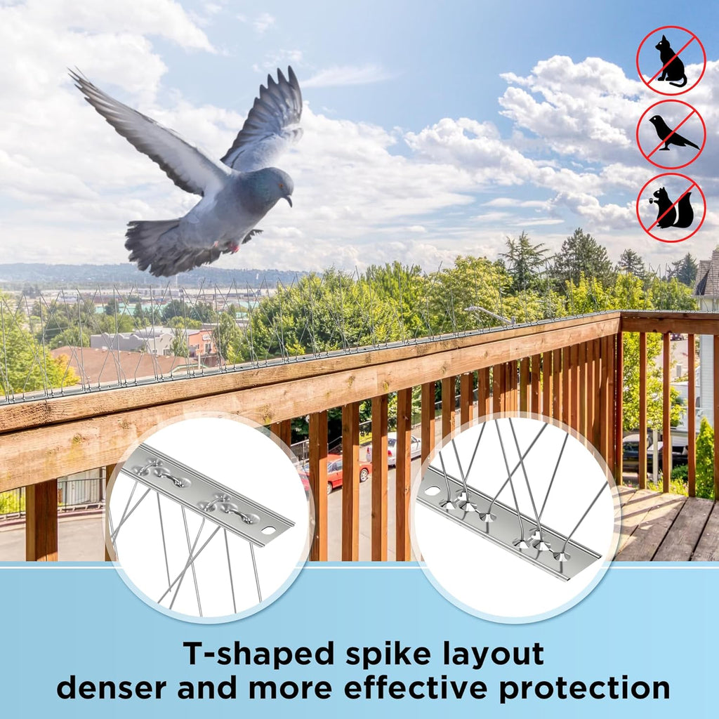 AOKKR Bird Spikes, Stainless Steel Pigeon Spikes, Humane Spring/Summer Bird Deterrent for Pigeons, Seagulls, Weather-Resistant Anti-Bird Spikes for Roofs, Gutters, Fences, Window Sills