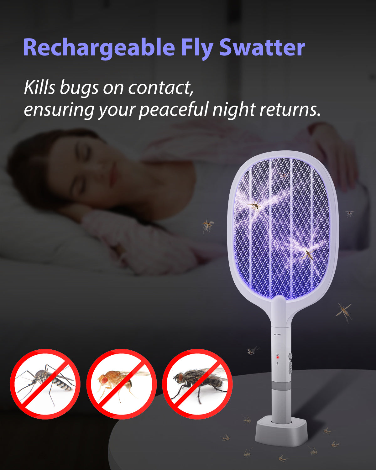AOKKR Fly Zapper, Electric Insect Killer 1800mAh Rechargeable Bug Zapper Racket 4000V with LED Attractant Light