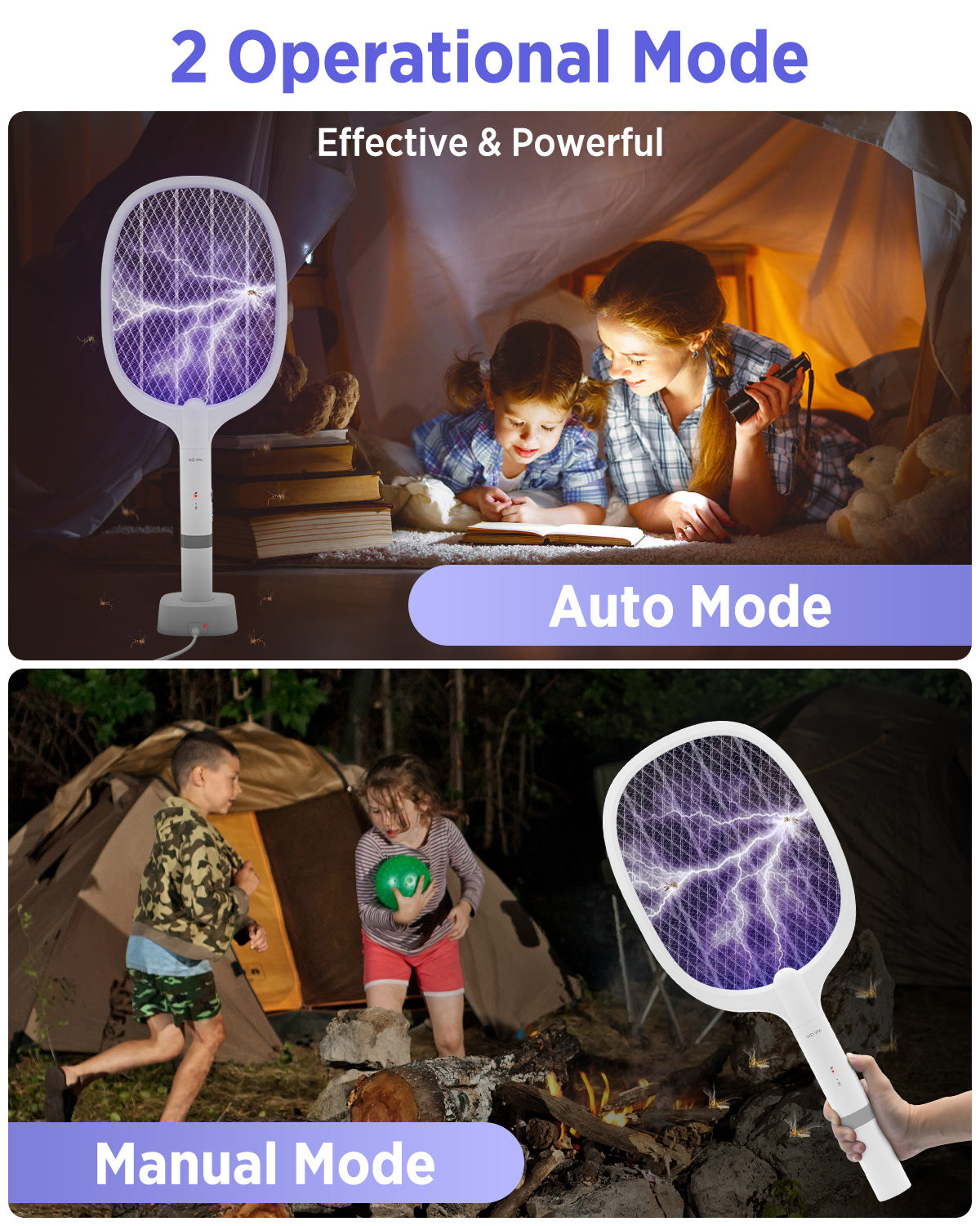 AOKKR Fly Zapper, Electric Insect Killer 1800mAh Rechargeable Bug Zapper Racket 4000V with LED Attractant Light