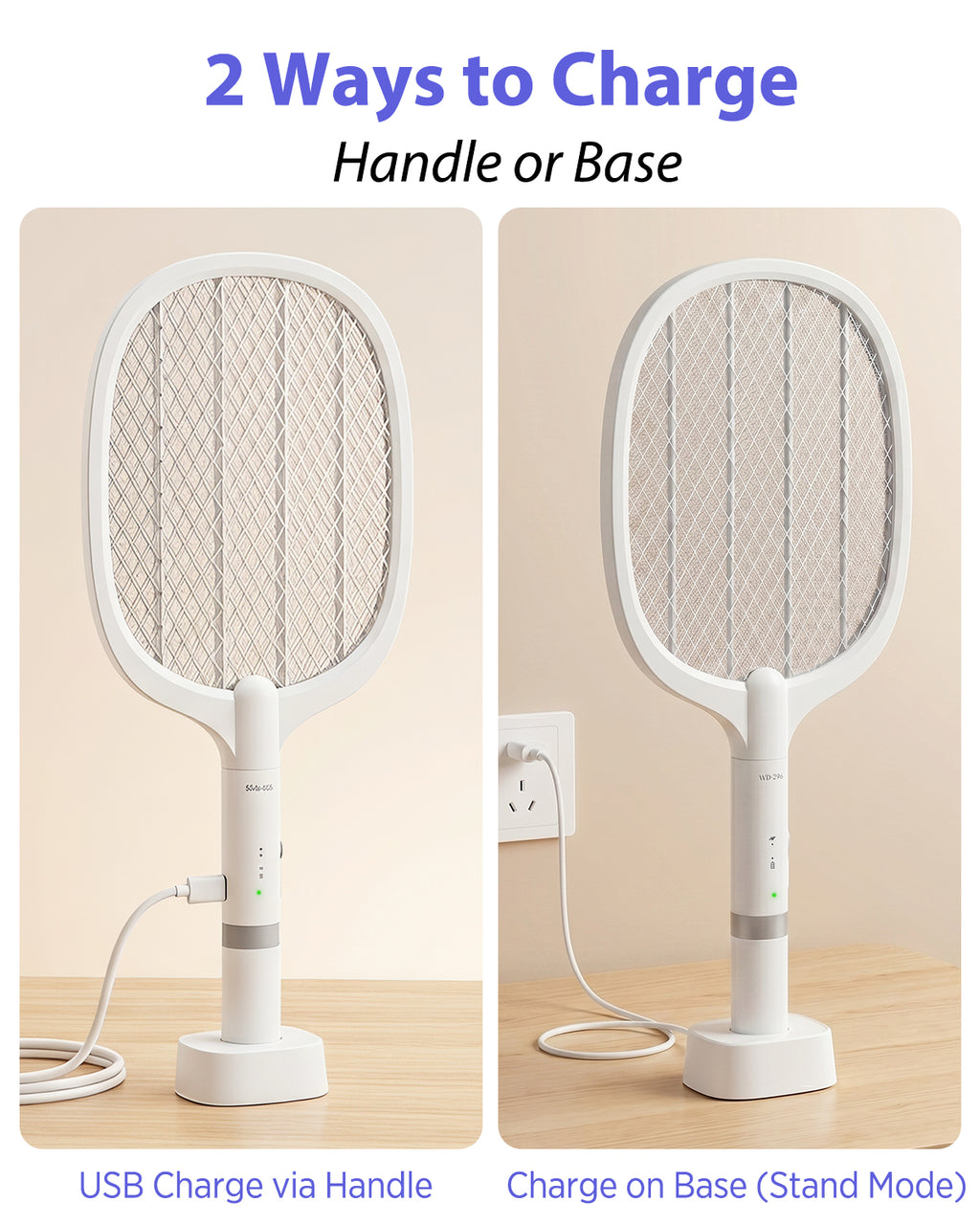 AOKKR Fly Zapper, Electric Insect Killer 1800mAh Rechargeable Bug Zapper Racket 4000V with LED Attractant Light