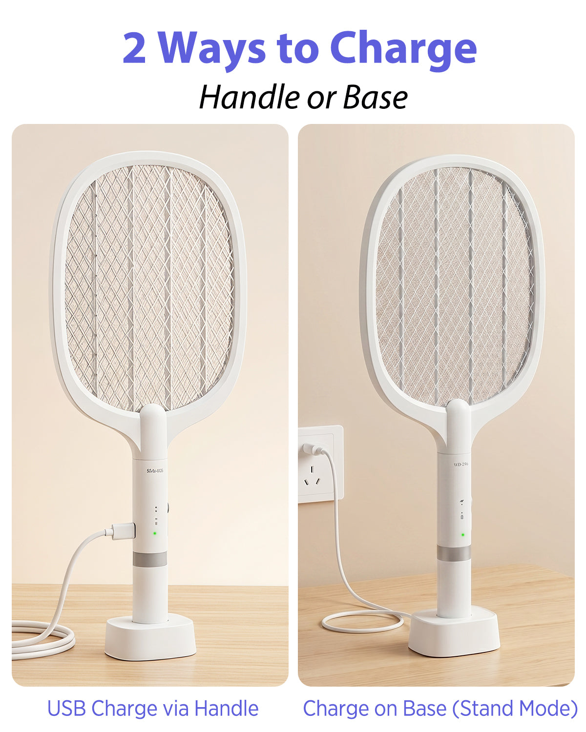 AOKKR Fly Zapper, Electric Insect Killer 1800mAh Rechargeable Bug Zapper Racket 4000V with LED Attractant Light
