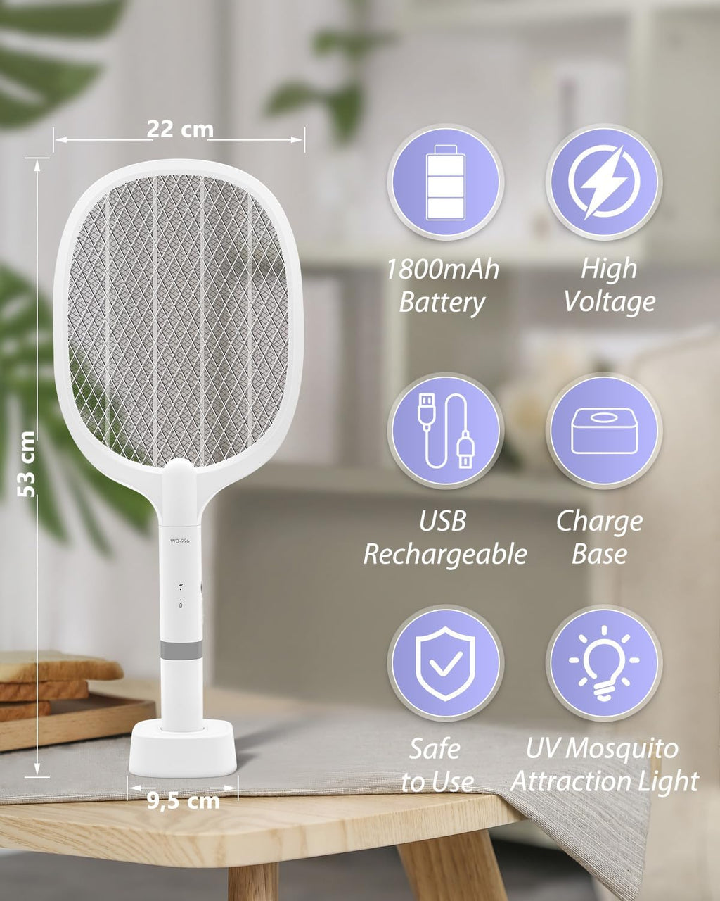 AOKKR Fly Zapper, Electric Insect Killer 1800mAh Rechargeable Bug Zapper Racket 4000V with LED Attractant Light